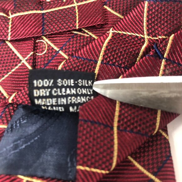 Faconnable Men's Maroon Diamonds 100% Silk Necktie Handmade In France Jacquard - Picture 5 of 5